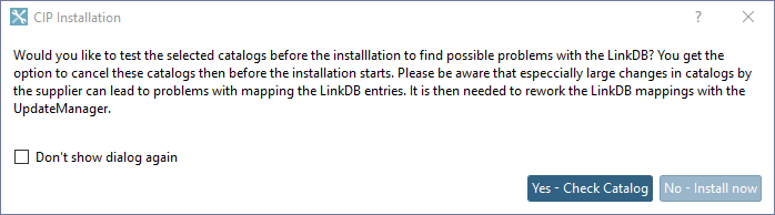 Dialogfenster "CIP Installation": Prüfung auf evtl. LinkDB-Probleme?
