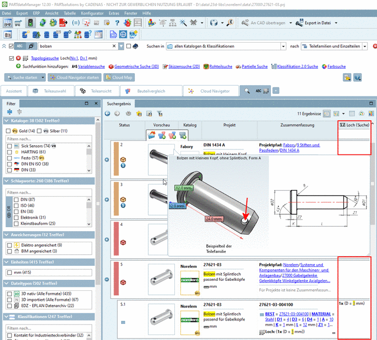 Ergebnisse Bolzen mit Splintloch