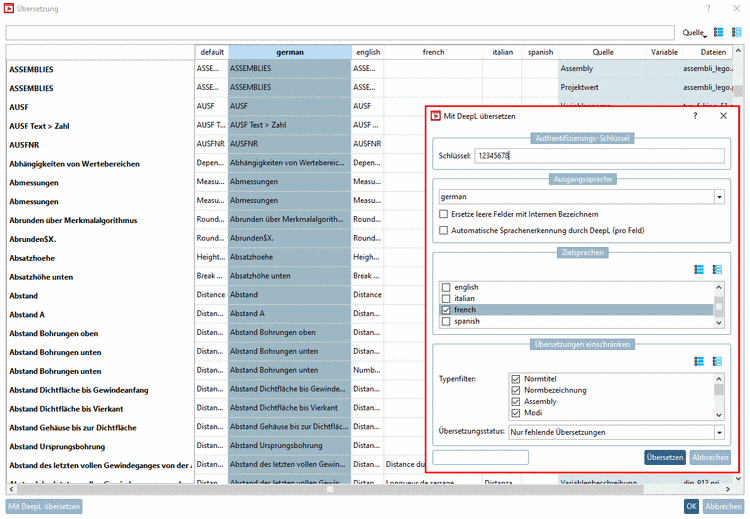 Dialog "Mit DeepL übersetzen"