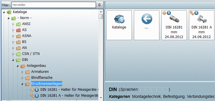 Indexbaum und Dialogbereich Symbole: Baugruppe und Einzelteil eingefärbt (mit ERP-Integration)