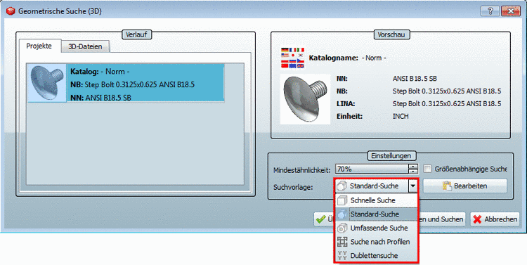 Dialogfenster Geometrische Suche (3D)