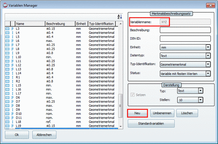 PARTeditor -> Variablen Manager