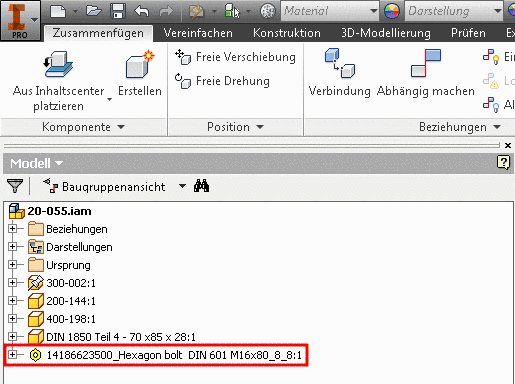 Bauteil mit ERP-Informationen in Baugruppe verwendet