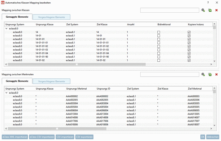 Dialog: Automatisches Klassen Mapping bearbeiten