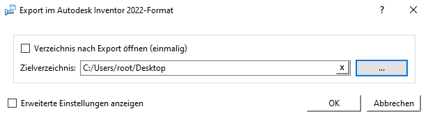 Hier beispielhaft der entsprechende Dialog für Autodesk Inventor 2019