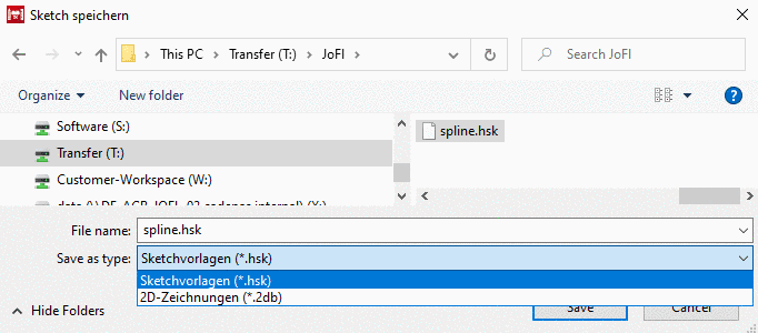Dialogfenster "Sketch speichern"