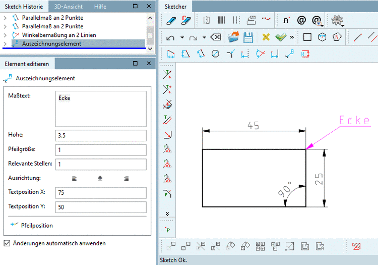Auszeichnungselement über 2 Punkte