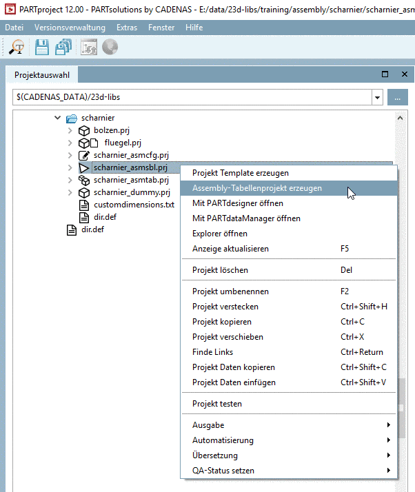 Assembly-Tabellenprojekt erzeugen