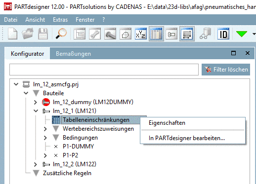 Tabelleneinschränkungen Kontextmenü