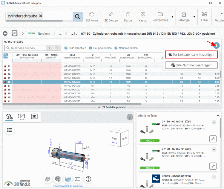 Tabelle und 3D-Ansicht