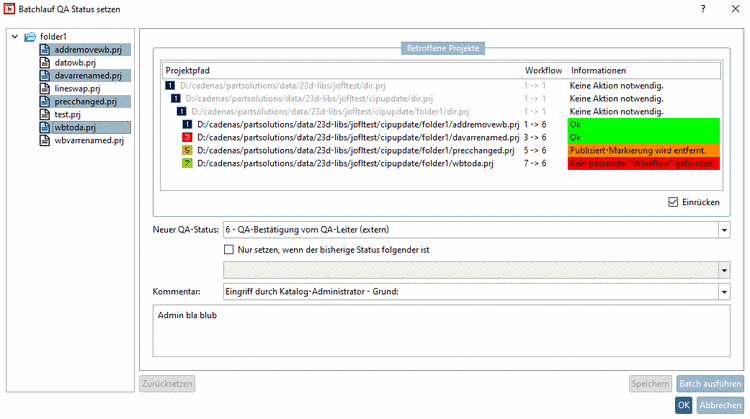 Batchlauf QA Status setzen