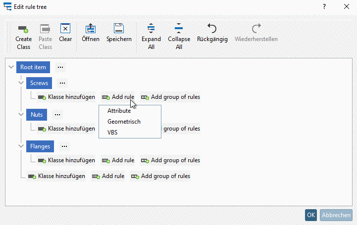 "Add rule" Auswahloptionen