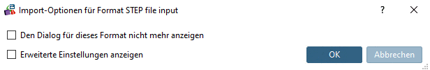 Import-Optionen für Format STEP file input
