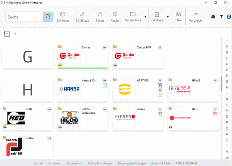 Startoberfläche - Katalogauswahl