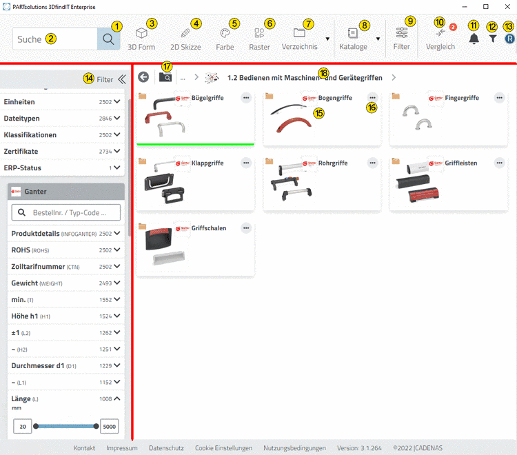 Filter und Teileauswahl