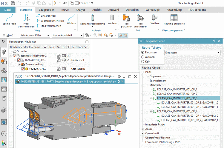 NX: Exportiertes Bauteil mit Multiports (Mehrfachanschlüssen)