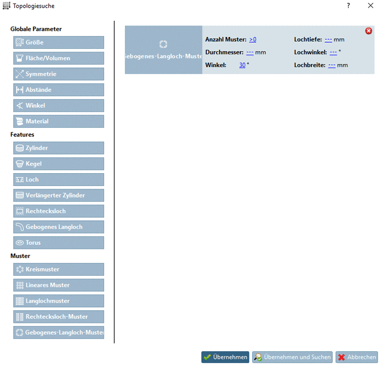 Gesucht wird ein Bauteil mit einem gebogenem Langloch-Muster mit 30° Winkel (12 Positionen)