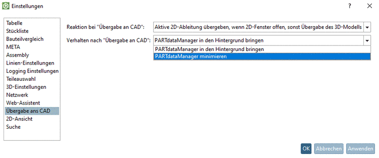 Verhalten nach "Übergabe an CAD"