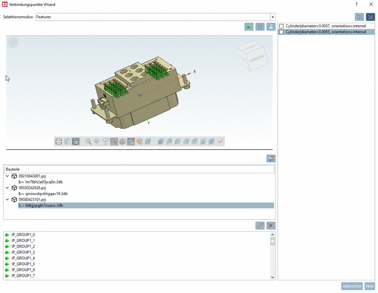 Alle gleichen Feature wurden mit einem Anfügepunkt ausgestattet.