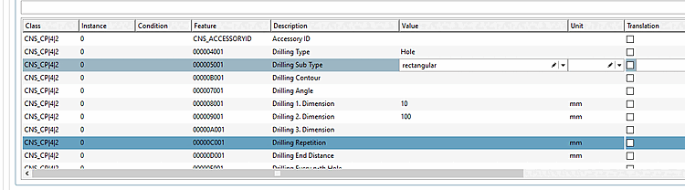 Beispiel: Definition eines rechteckigen Ausbruchs mit 10 mm Breite und 100 mm Höhe