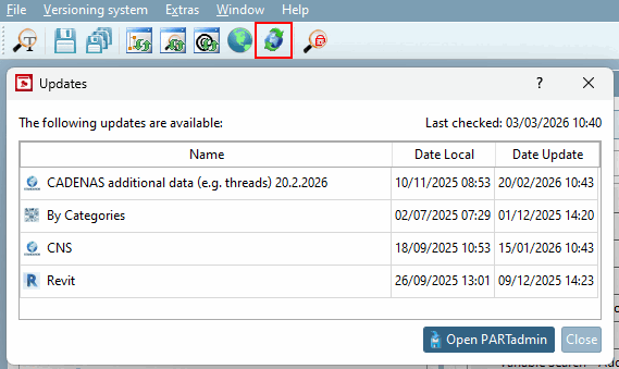 Updates Dialogfenster