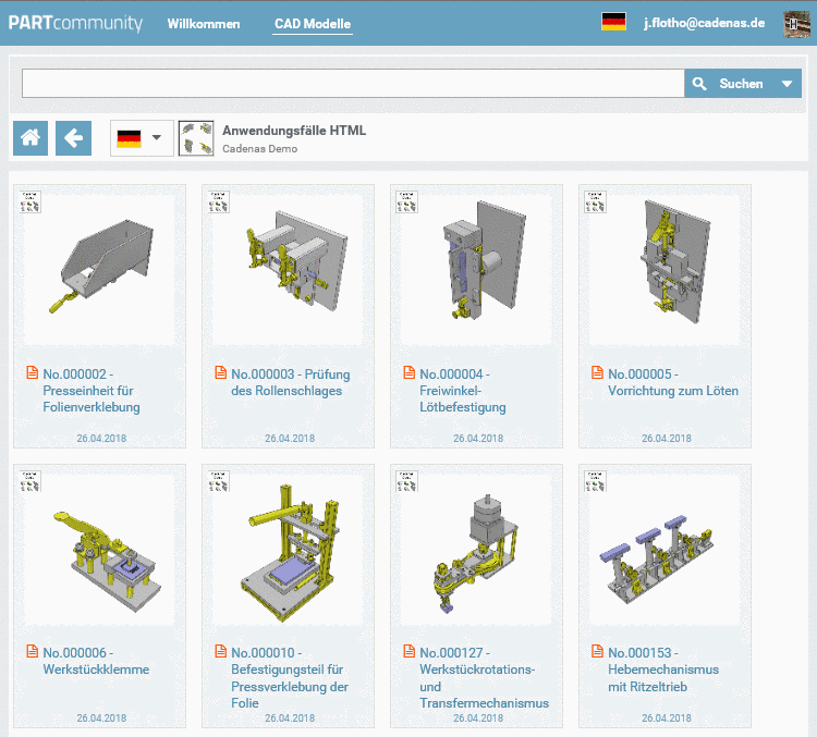 In PARTcommunity geöffnetes Verzeichnis mit verschiedenen Projekten (verlinkt)