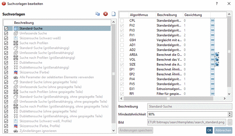 Suchvorlagen bearbeiten - DialogfensterSuchvorlagen bearbeiten