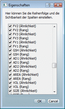 SpalteneinstellungenSuchergebnisSpaltenanzeige definieren: Definieren für PARTdataManager -> Dialogfenster Suchergebnisse