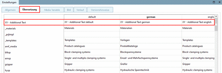 PARTproject -> Einstellungen -> Registerseite "Übersetzung"