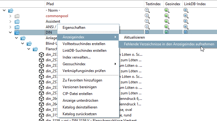 Das direkt unter "Schrauben" liegende Verzeichnis wird in den Index aufgenommen.
