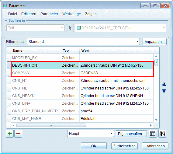 Creo: Parameter - Attribute aus "CadDocumentAttributes"
