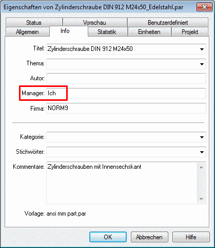 Dateieigenschaften -> Registerseite "Info"