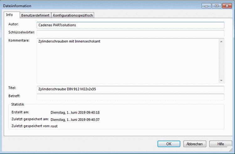 "Dateiinformation" -> Registerseite "Info"