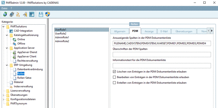 PARTadmin, Registerseite PDM
