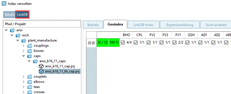 Da im Beispiel nur eine Projektzeile einen Eintrag in der LInkDB hat, wird nur diese eine angezeigt.