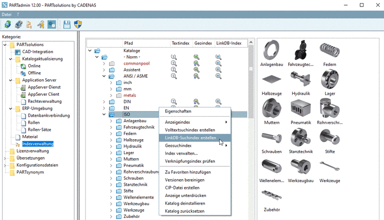 PARTadmin -> Indexverwaltung -> Kontextmenübefehl "LinkDB-Suchindex erstellen"