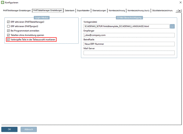 Verknüpfte Teile in der Teileauswahl markieren