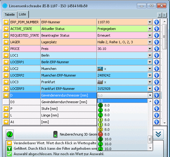 Statusicons in der PARTdataManager Listenansicht