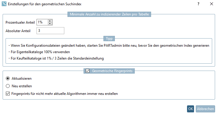 Einstellungen für den geometrischen SuchindexGeometrischer SuchindexEinstellungen
