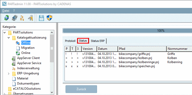 Registerseite "Status"