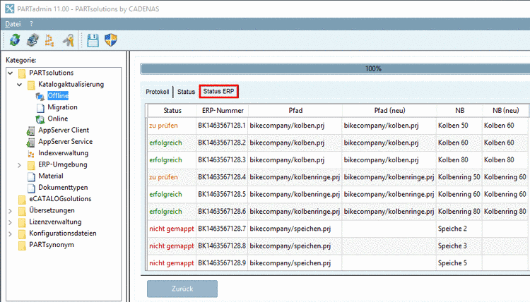 Registerseite "Status ERP"