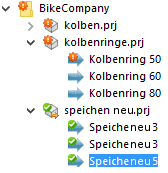 Beispiel: ganzes Projekt geändert mittels "Zielprojekt ändern"