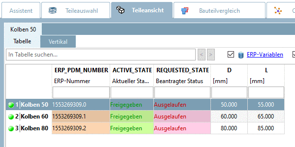 PARTdataManager: Alte Version "Kolben" nach Update, aber vor Bearbeitung durch Update Manager