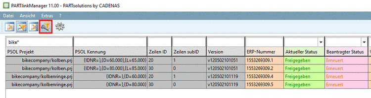 Aktueller Status und Beantragter Status nach der Bearbeitung im Update Manager