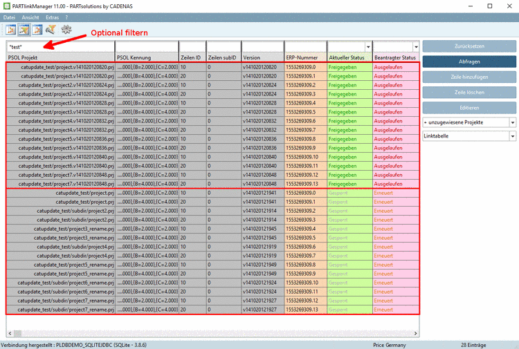 Über die Spalten "ACTIVE_STATE" und "REQUESTED_STATE" erhalten Sie Hinweise, bei welchen Projekten automatisch gemappt werden konnte.