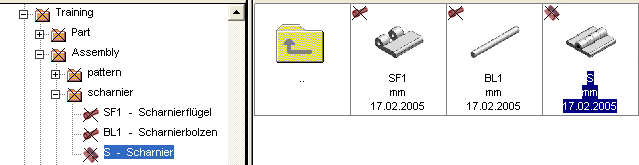 Teileauswahl - Scharnierflügel / Scharnierbolzen