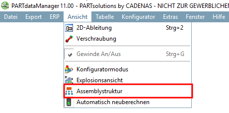 Menü: Assemblystruktur