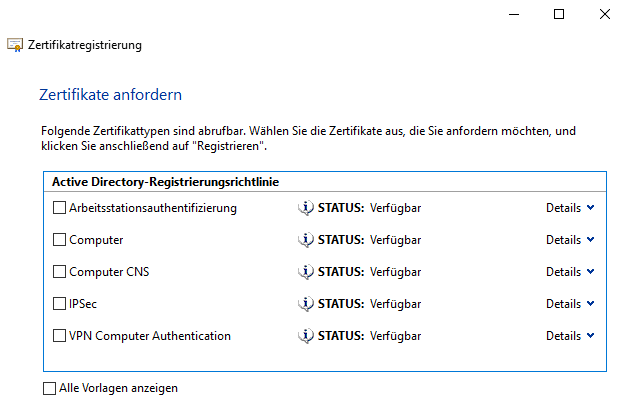 Zertifikate anfordern