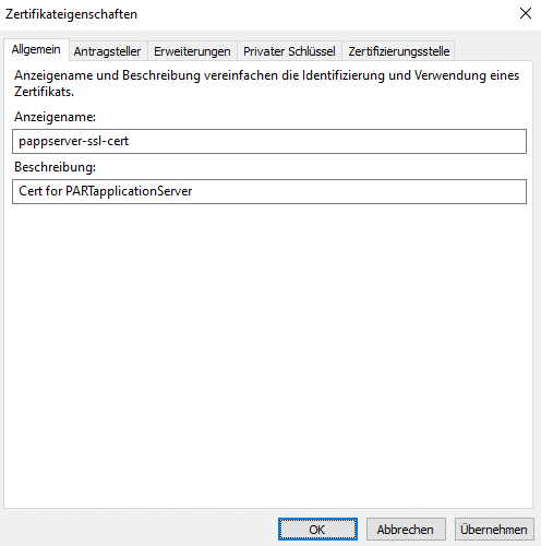 Zertifikateigenschaften > Allgemein