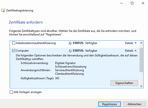 Zertifikate anfordern